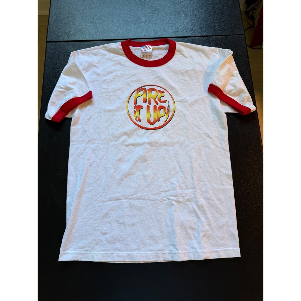 Vintage Murina DeKuyper Hot Damn Fire It Up Ringer T-Shirt Mens Large White Red